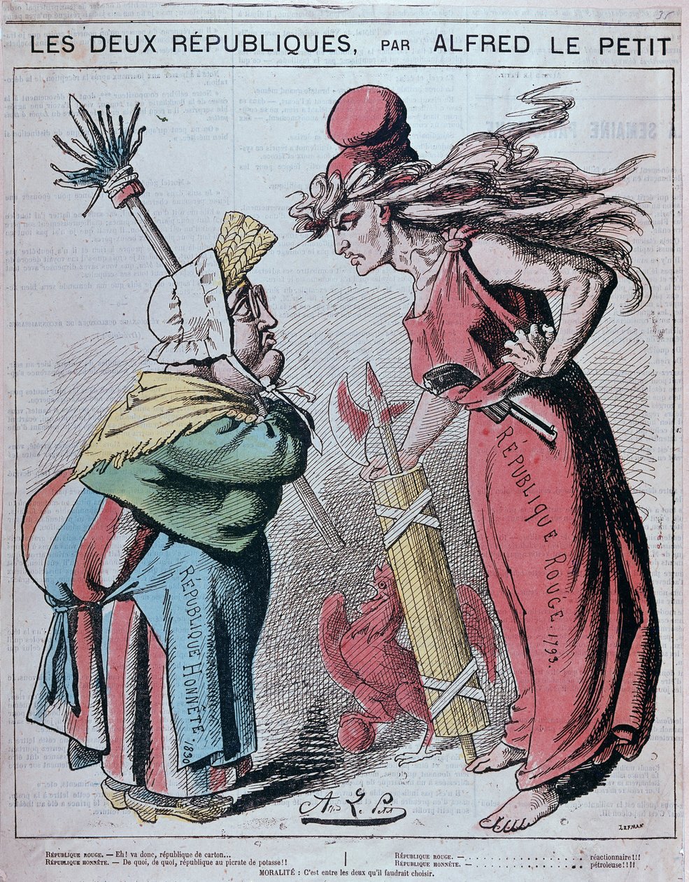 Caricature sur les deux Républiques, « République Honnête (1830) et République rouge (1793) » par Alfred Le Petitty dans « Le Grelot » 1872 - Alfred Petit
