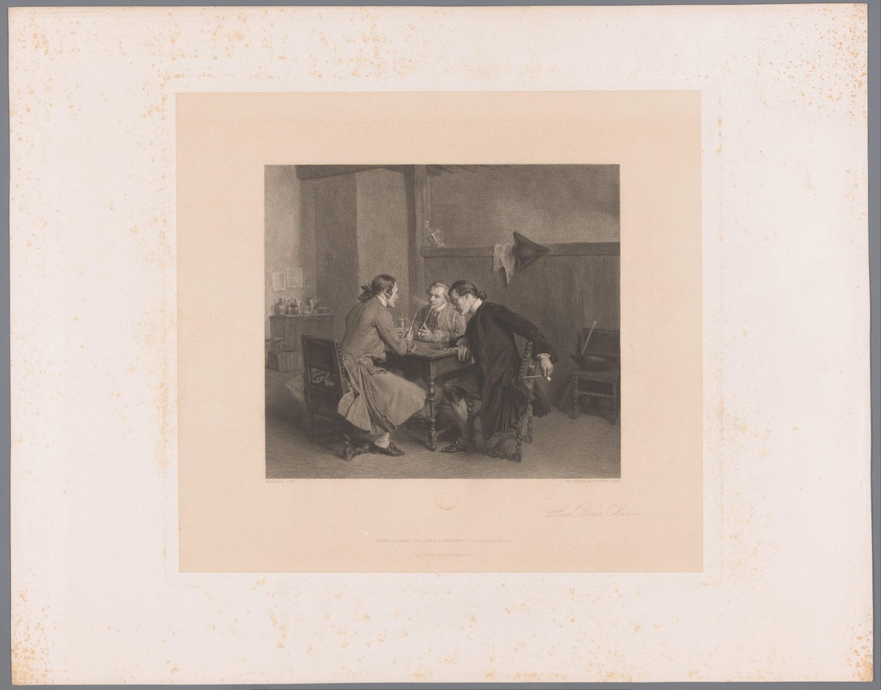 Intérieur avec trois hommes fumant à une table (Les Bons Amis) - Alfred Revel