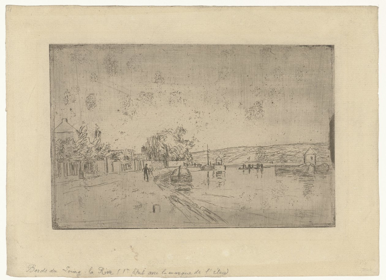 Vue de la rivière Loing avec des bateaux depuis la rive - Alfred Sisley