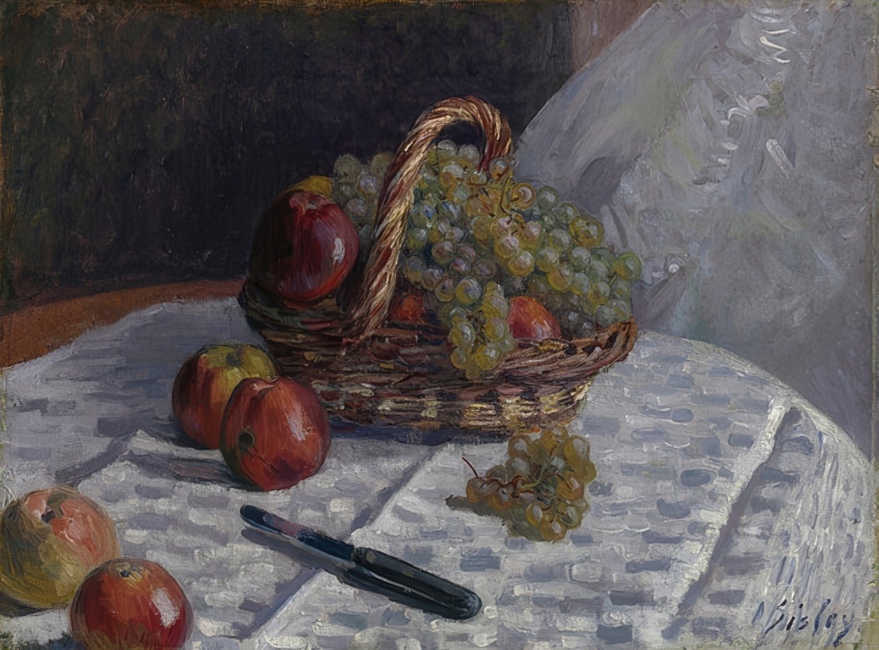Pommes et raisins dans un panier - Alfred Sisley