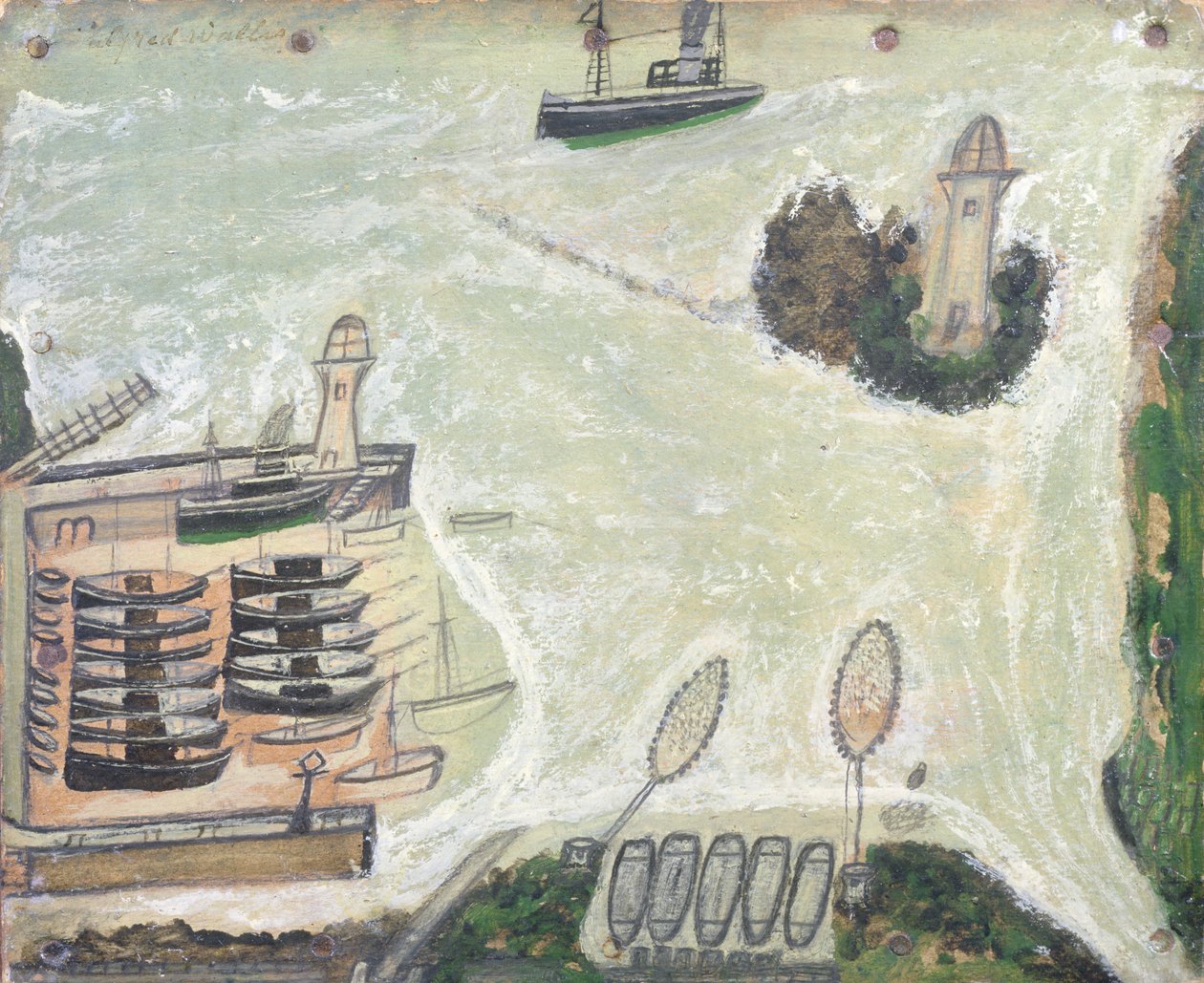 Port de St. Ives et Phare de Godrevy, c.1930 - Alfred Wallis