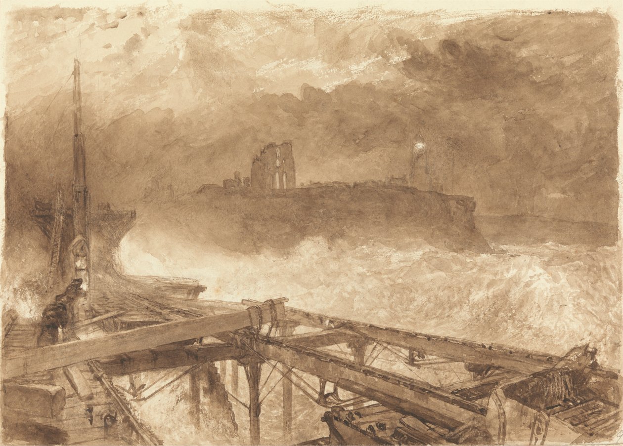 Étude pour Tynemouth Pier - Allumage des lampes au coucher du soleil - Alfred William Hunt