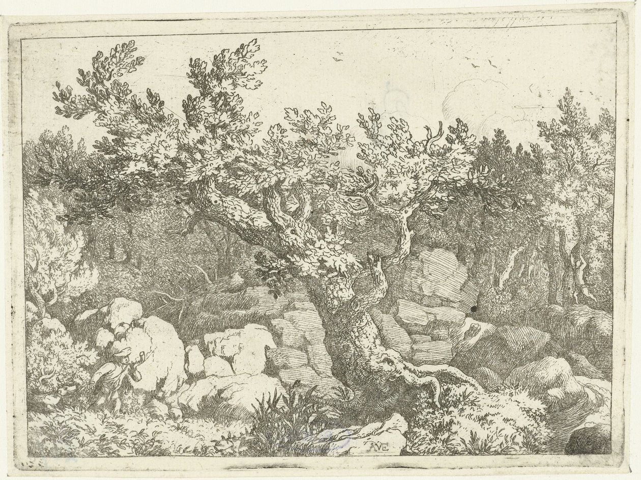 Paysage avec chasseur près d