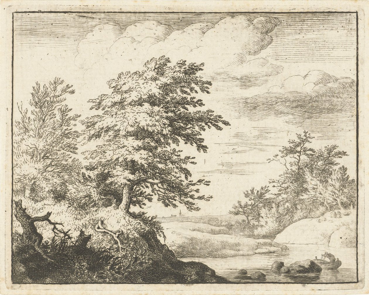 Paysage fluvial avec barque - Allaert van Everdingen