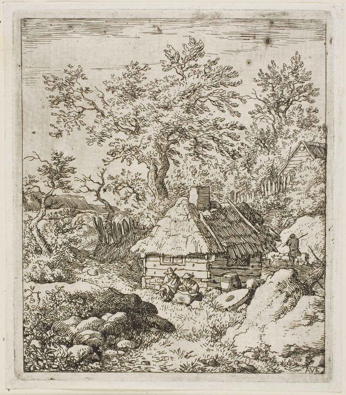 Cabane au toit de chaume parmi les arbres et les rochers - Allaert van Everdingen