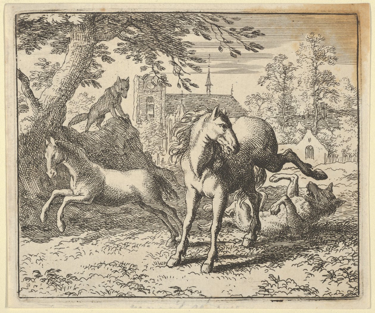 Renard va avec le blaireau à la cour pour apaiser la colère du lion - Allart van Everdingen