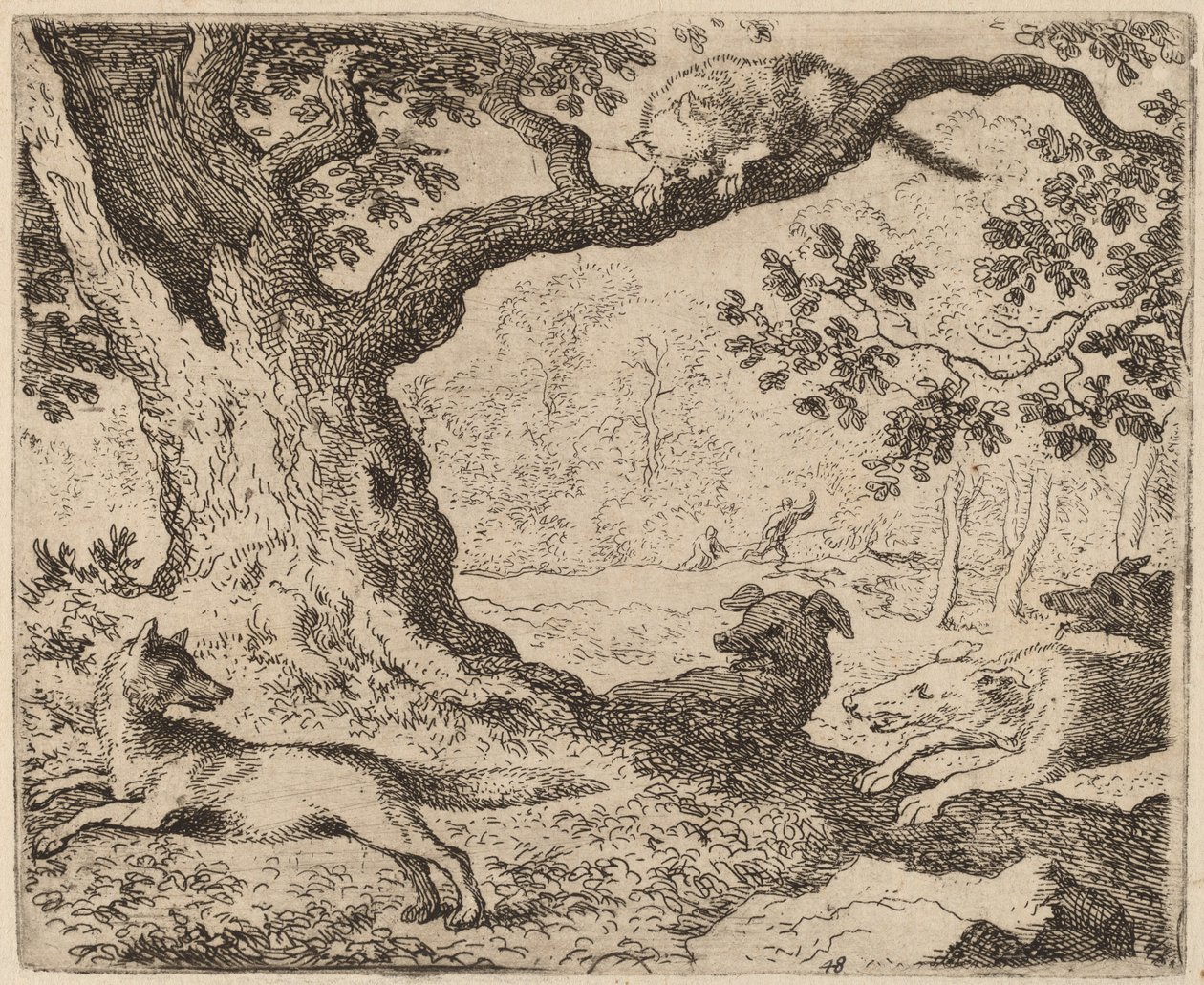 Le père de Reynard et le chat poursuivi par des chiens - Allart van Everdingen