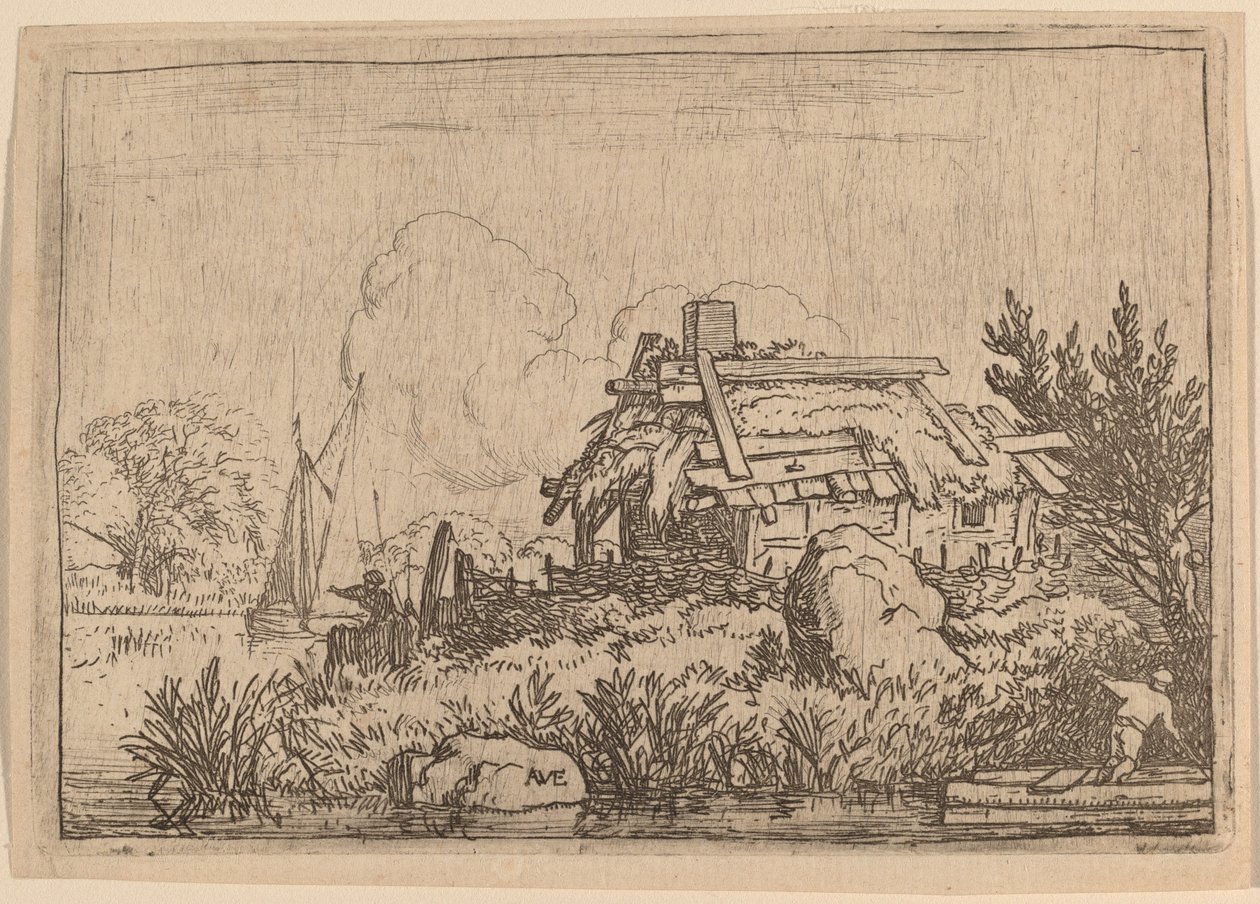 Cottage en ruine, entouré d