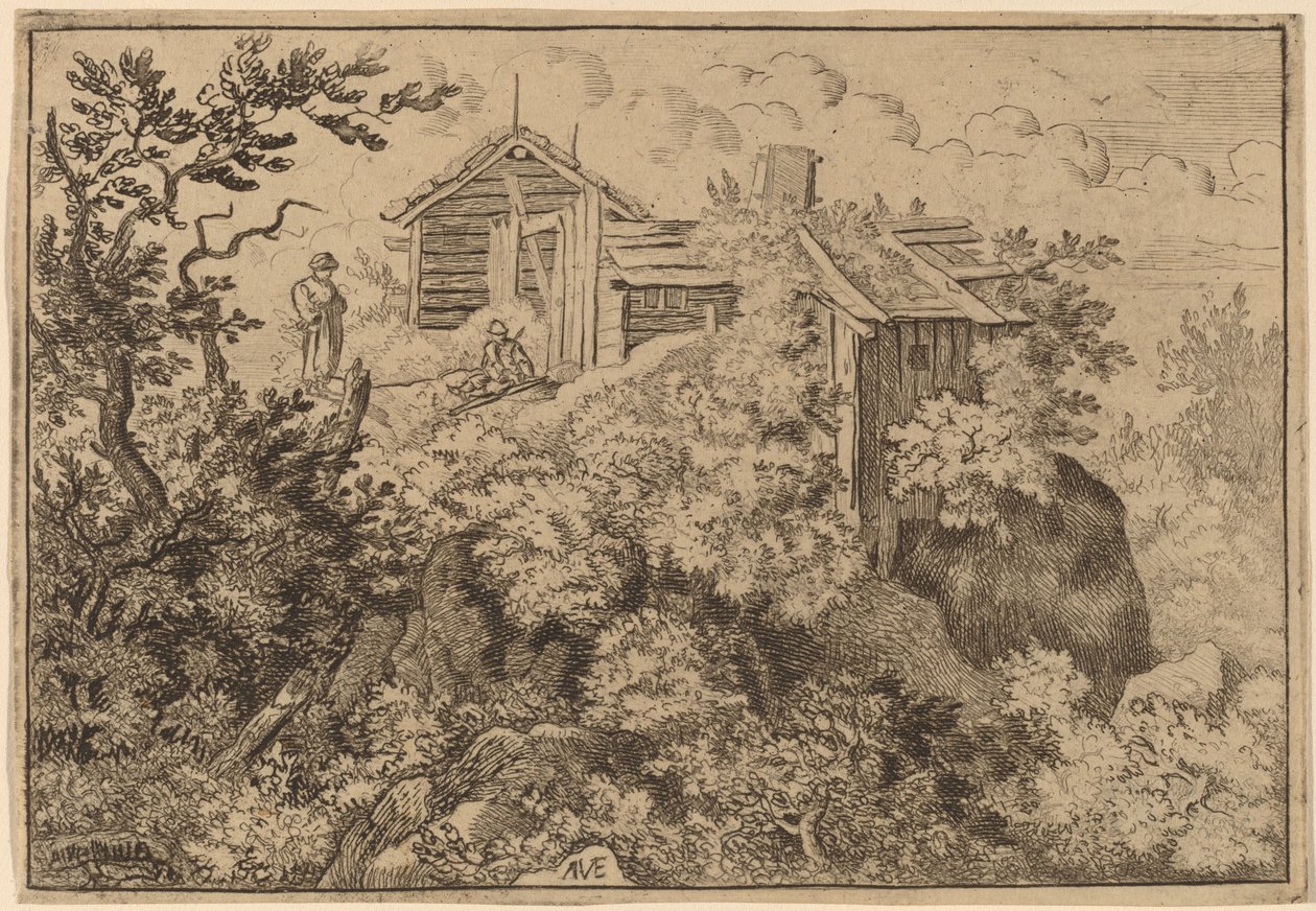 Trois cottages sur un rocher - Allart van Everdingen