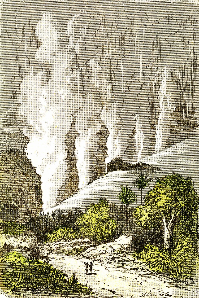 Préhistoire - Cataractes du Zambèze : Création naturelle et êtres vivants. Dessin par A. Demarle. 1885 - Alphonse Demarle