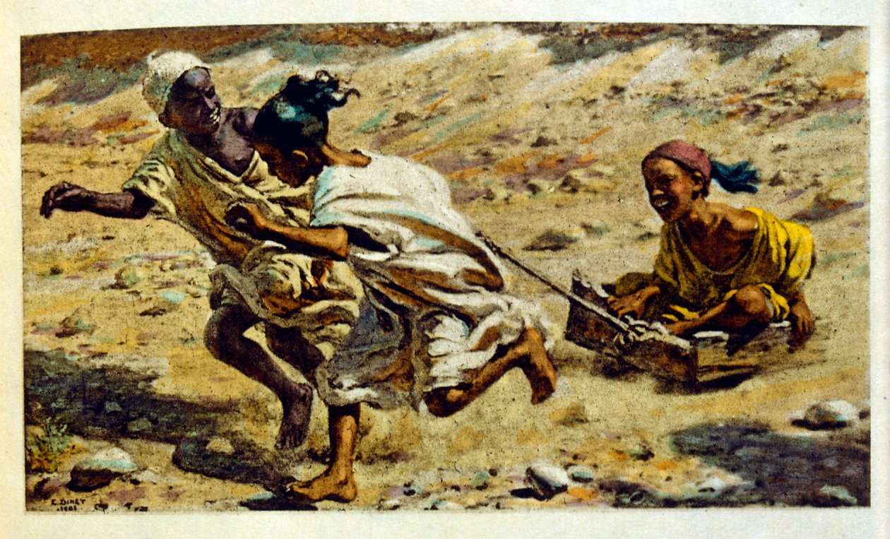 Illustration de Dinet tirée de "Mirages" Scènes de la vie arabe. 1906. Mirages, Scènes de la vie arabe a été illustré par Etienne Dinet et commenté par Silman Ben Ibrahim Bamer. Nasreddine Dinet est né sous le nom d