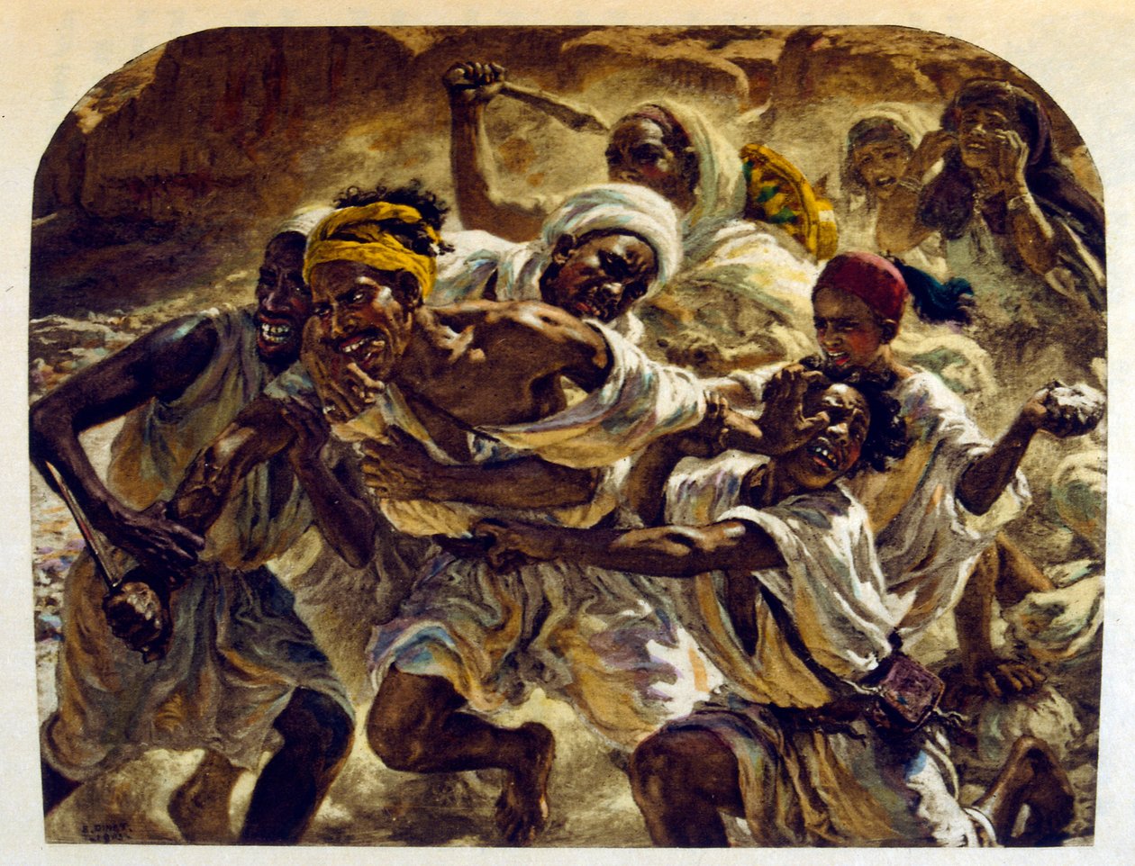 Illustration de Dinet tirée de "Mirages" Scènes de la vie arabe. 1906. Mirages, Scènes de la vie arabe a été illustré par Etienne Dinet et commenté par Silman Ben Ibrahim Bamer. Nasreddine Dinet est né sous le nom d