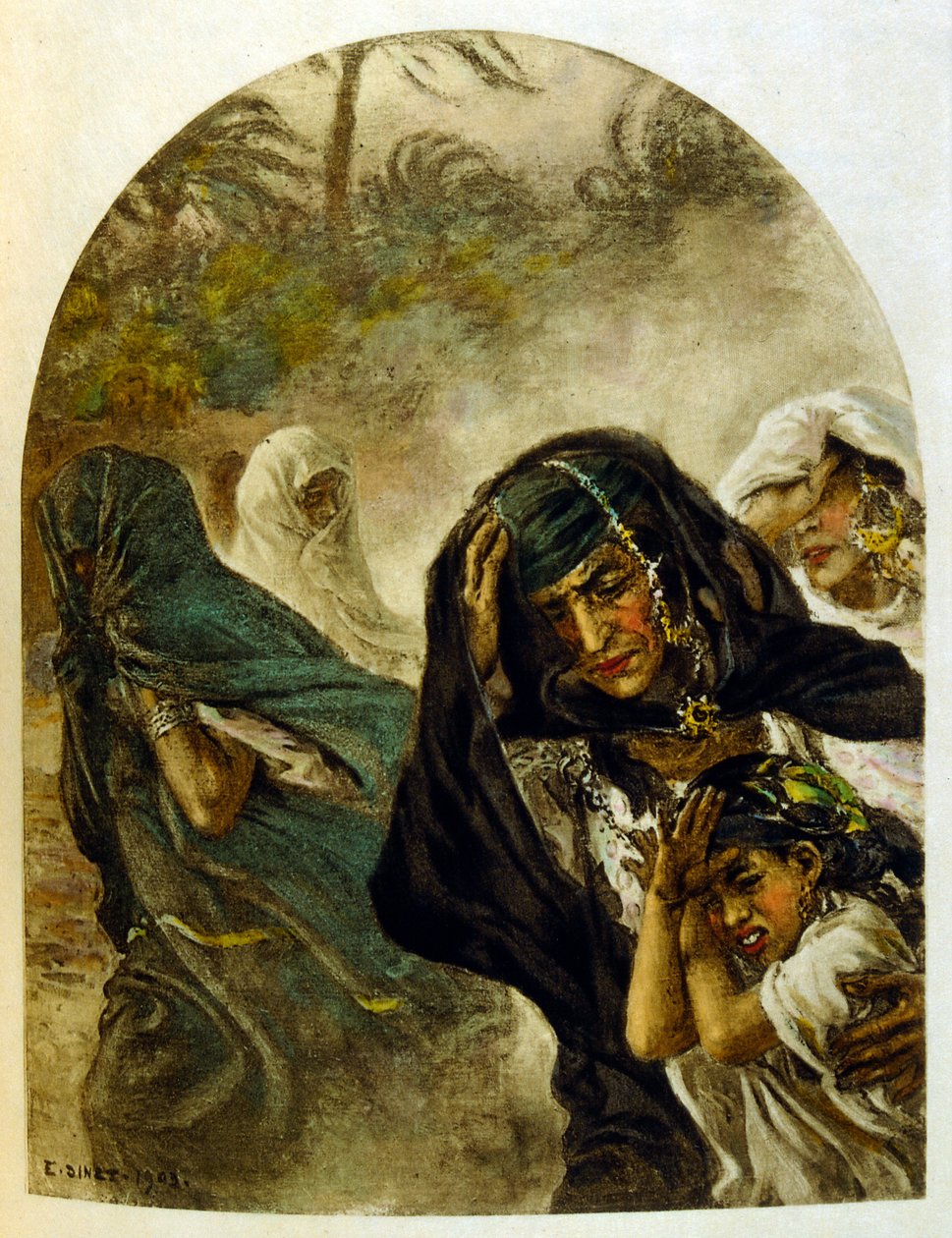 Illustration de Dinet tirée de "Mirages" Scènes de la vie arabe. 1906. Mirages, Scènes de la vie arabe a été illustré par Etienne Dinet et commenté par Silman Ben Ibrahim Bamer. Nasreddine Dinet est né sous le nom d