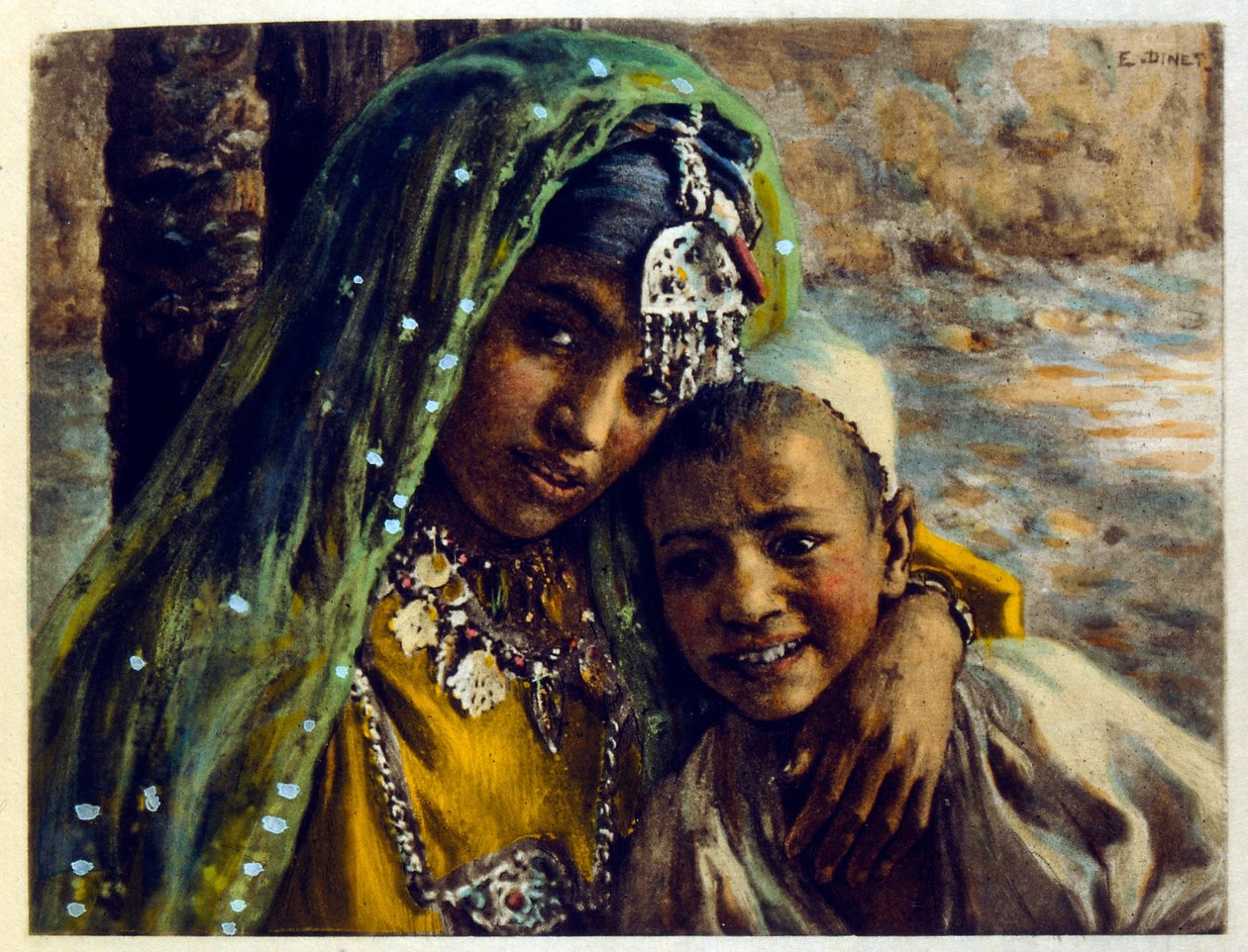 Illustration de Dinet tirée de "Mirages" Scènes de la vie arabe. 1906. Mirages, Scènes de la vie arabe a été illustré par Etienne Dinet et commenté par Silman Ben Ibrahim Bamer. Nasreddine Dinet est né sous le nom d