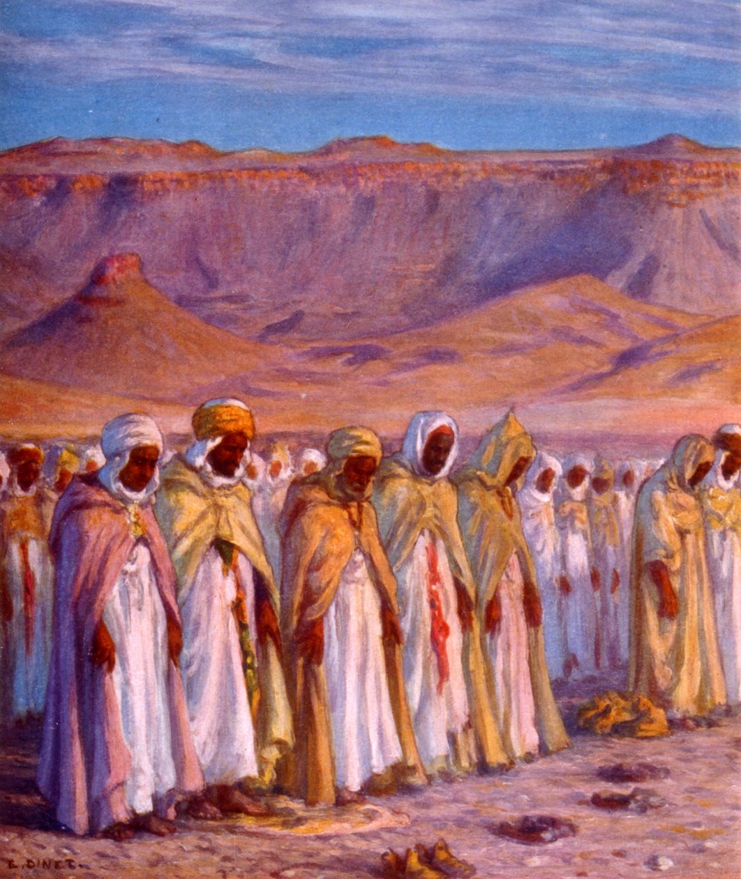 Illustration représentant des pèlerins arabes musulmans en route pour La Mecque - Alphonse Etienne Dinet