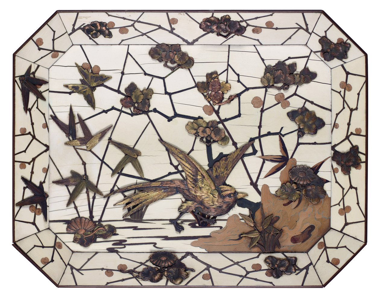 Plat, marqueterie par Ferdinand Duvinage, vers 1880 - Alphonse-Gustave Giroux