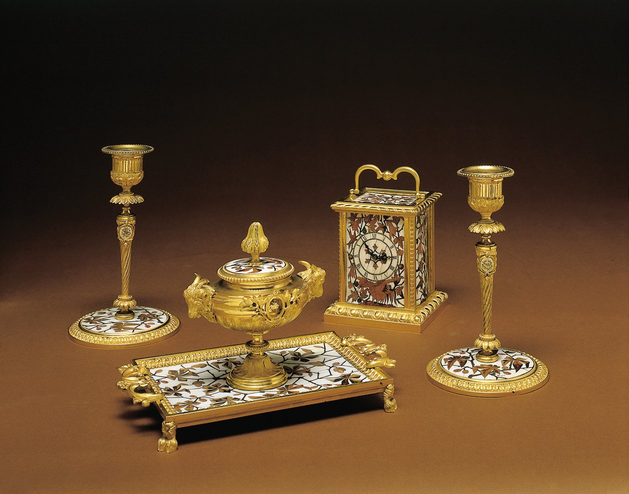 Ensemble de bureau en quatre pièces Napoléon III, marqueterie par Duvinage et Harinckouk, c.1877 - Alphonse Gustave Giroux