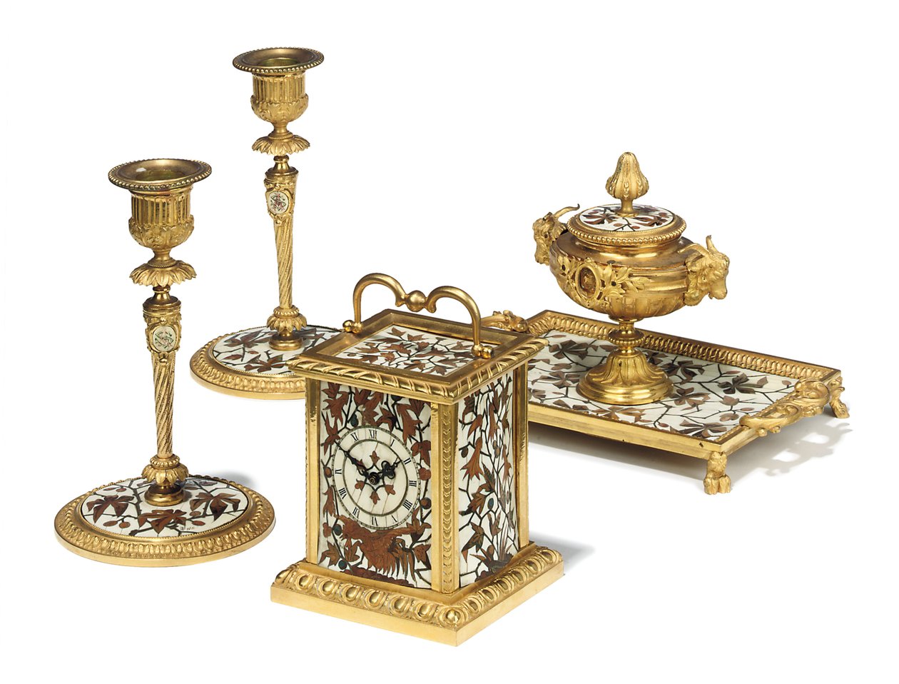 Ensemble de bureau de quatre pièces de Napoléon III, marqueterie par Duvinage et Harinckouk, vers 1877 - Alphonse-Gustave Giroux