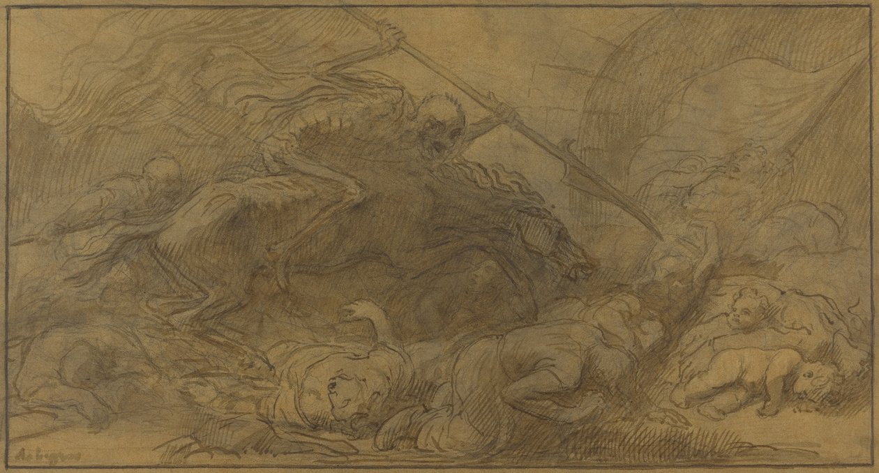 Après la bataille (plume et encre brune avec lavis brun sur graphite sur papier brun) - Alphonse Legros