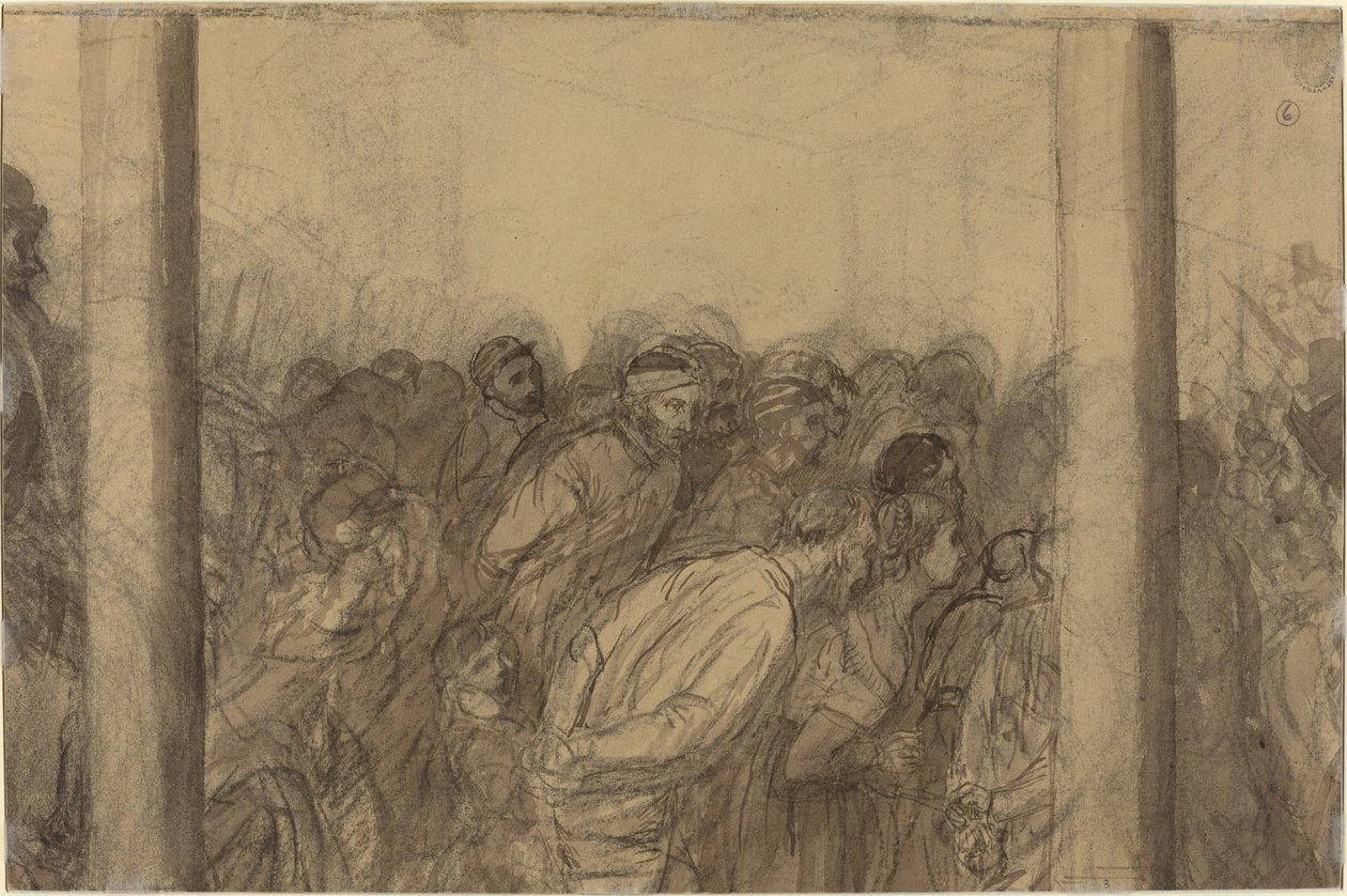 Foule de gens vue entre deux colonnes (verso) - Alphonse Legros