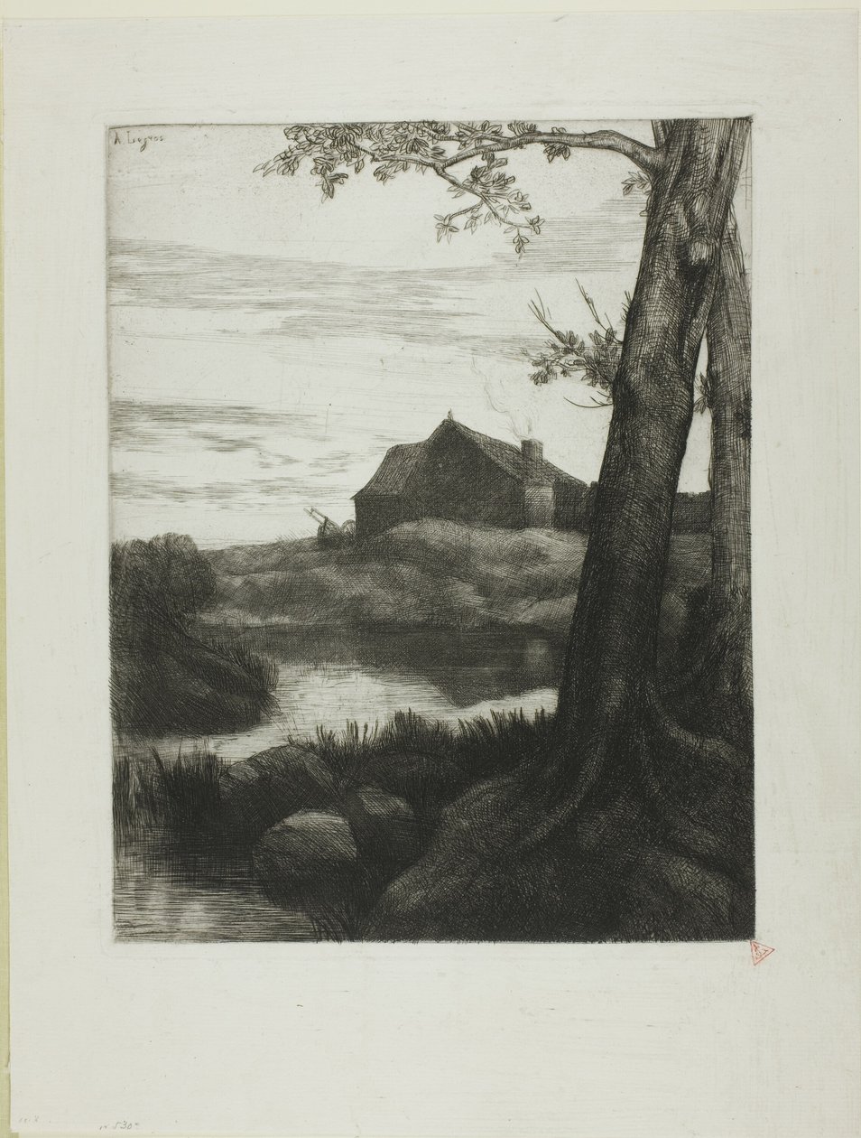 Ferme avec grand arbre - Alphonse Legros
