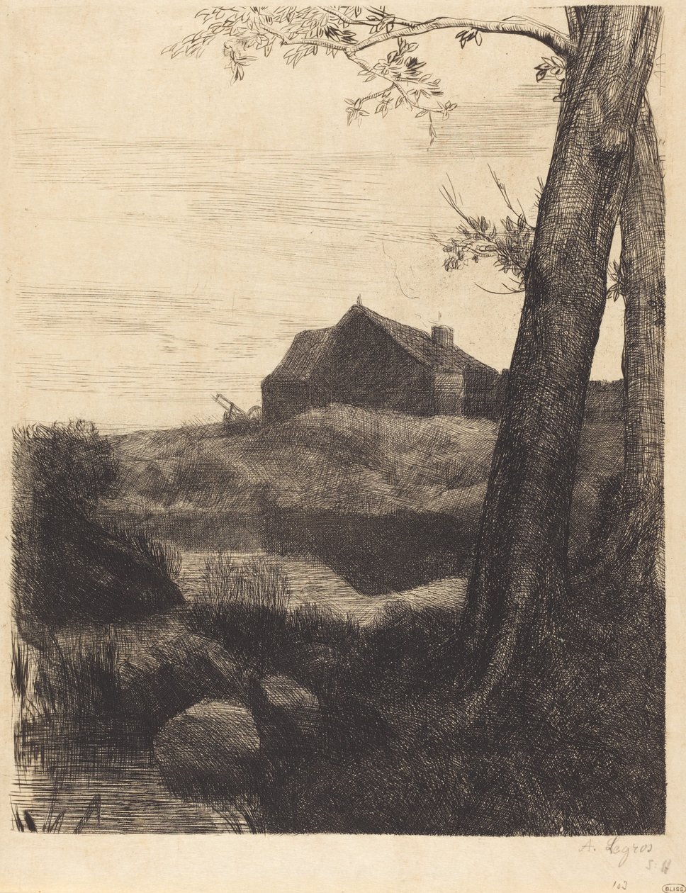 Ferme avec grand arbre - Alphonse Legros