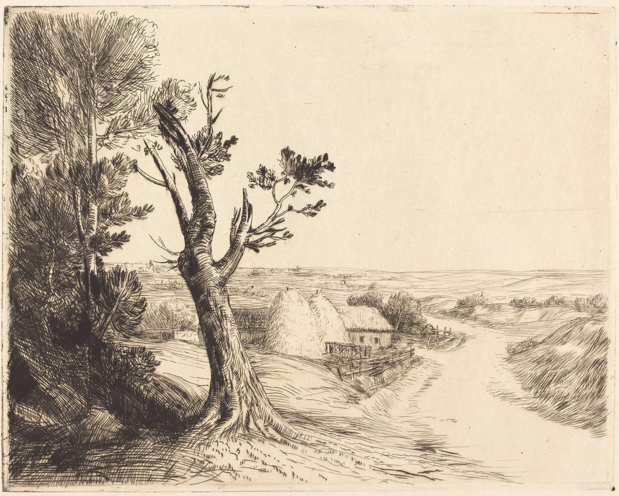 Landscape with Haystacks (Le paysage aux meules) - Alphonse Legros