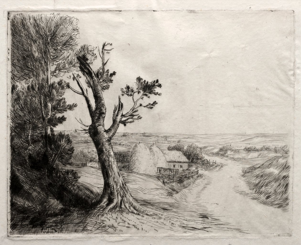 Paysage avec des meules de paille - Alphonse Legros