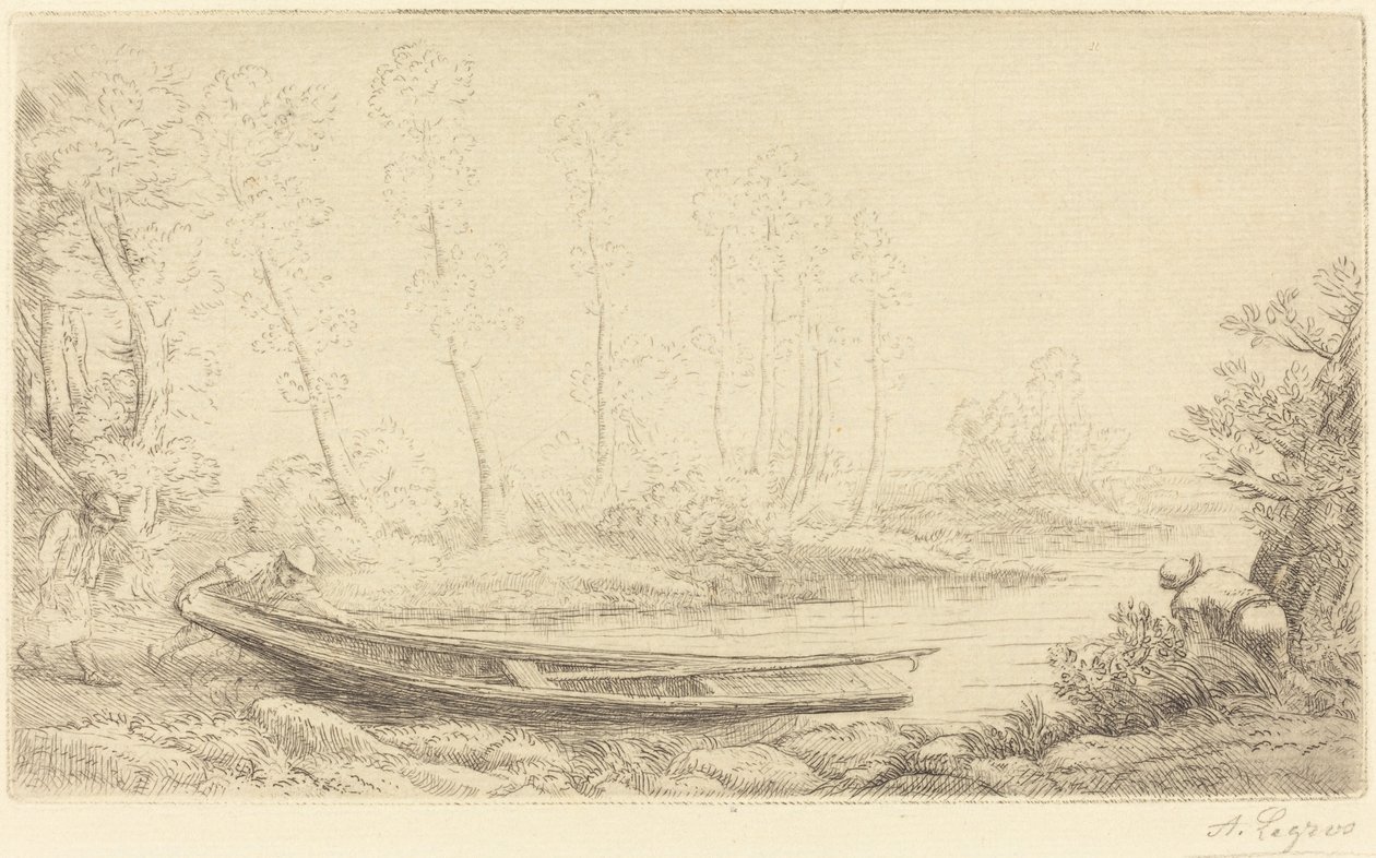 Homme avec une perche, figure à droite Pêcheurs de truites - Alphonse Legros