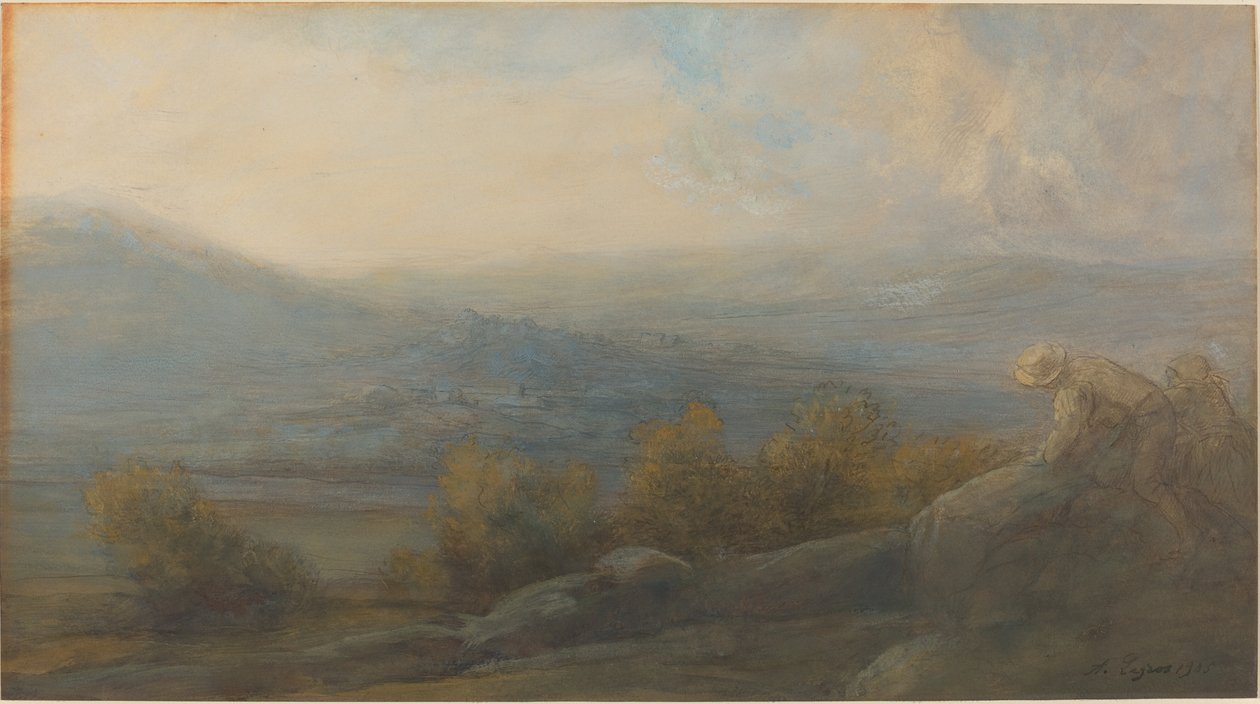 Paysage de montagne avec deux figures à droite - Alphonse Legros