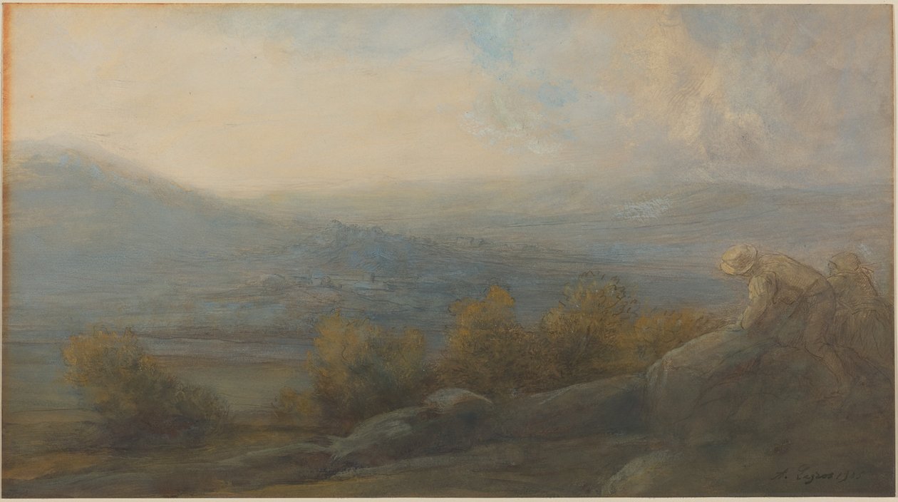 Paysage de montagne avec deux personnages à droite - Alphonse Legros