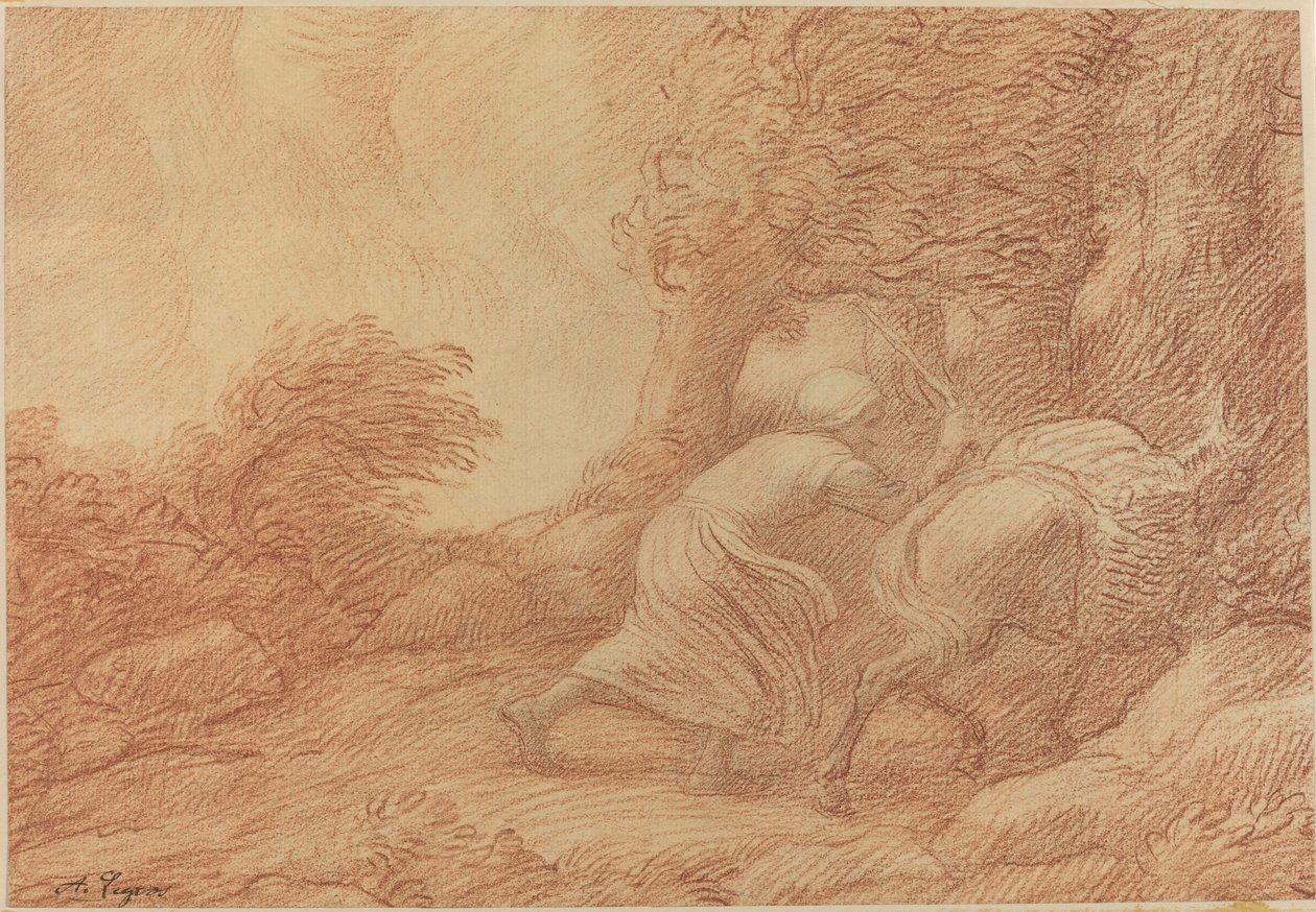 Paysanne et âne - Alphonse Legros