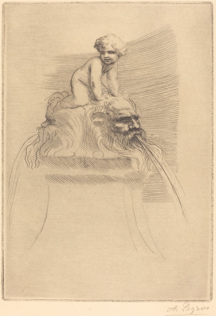 Petite fontaine, enfant jouant sur des grotesques - Alphonse Legros