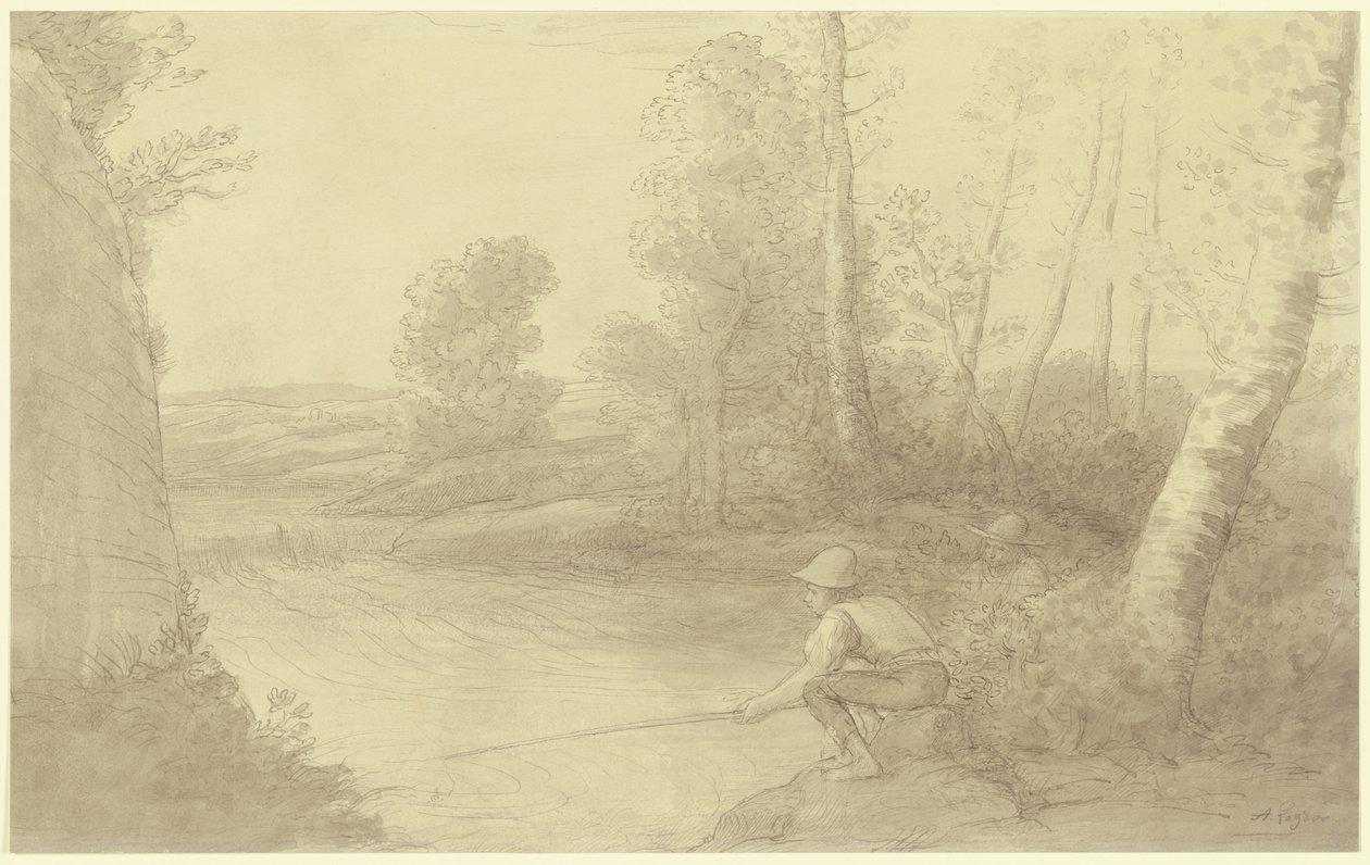 Les pêcheurs au bord de la rivière - Alphonse Legros