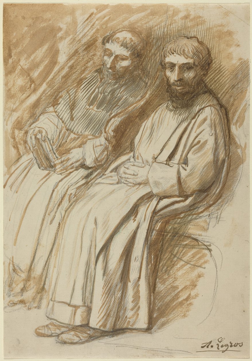 Deux moines assis dans une église - Alphonse Legros