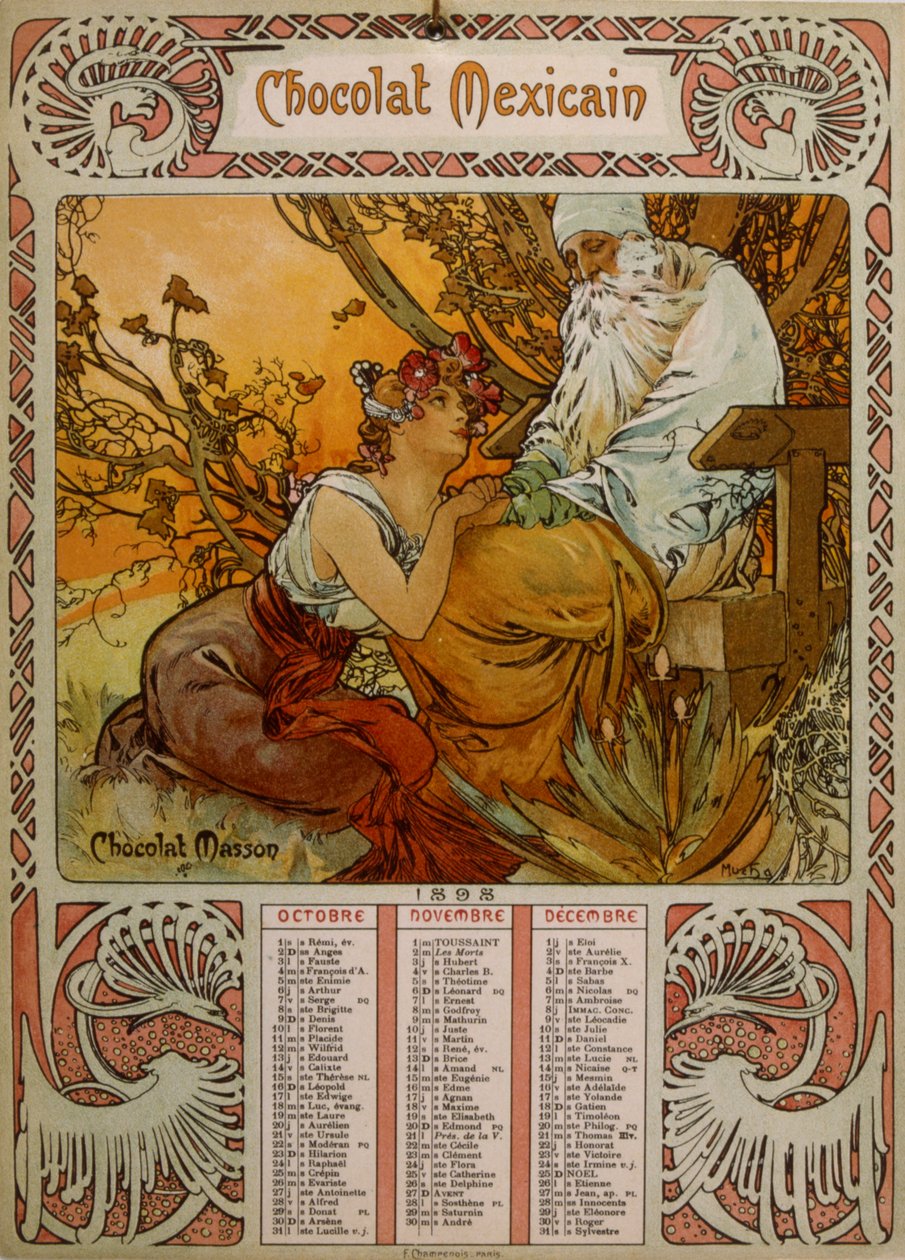 Calendrier Chocolate Masson illustré par Mucha - Alphonse Mucha