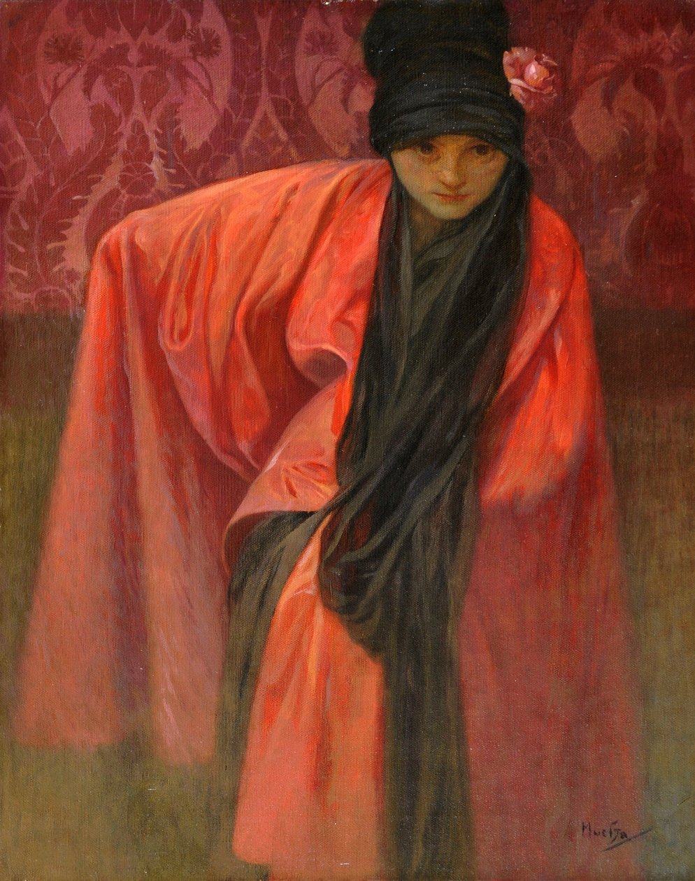 Fille en rouge - Alphonse Mucha