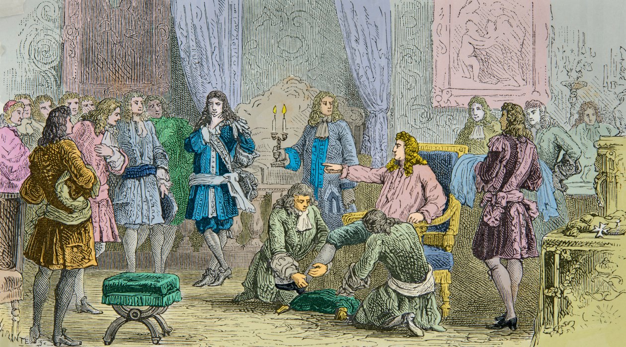 Le lever de Louis 14 en presence des courtisans (Engraving) - Alphonse Marie de Neuville