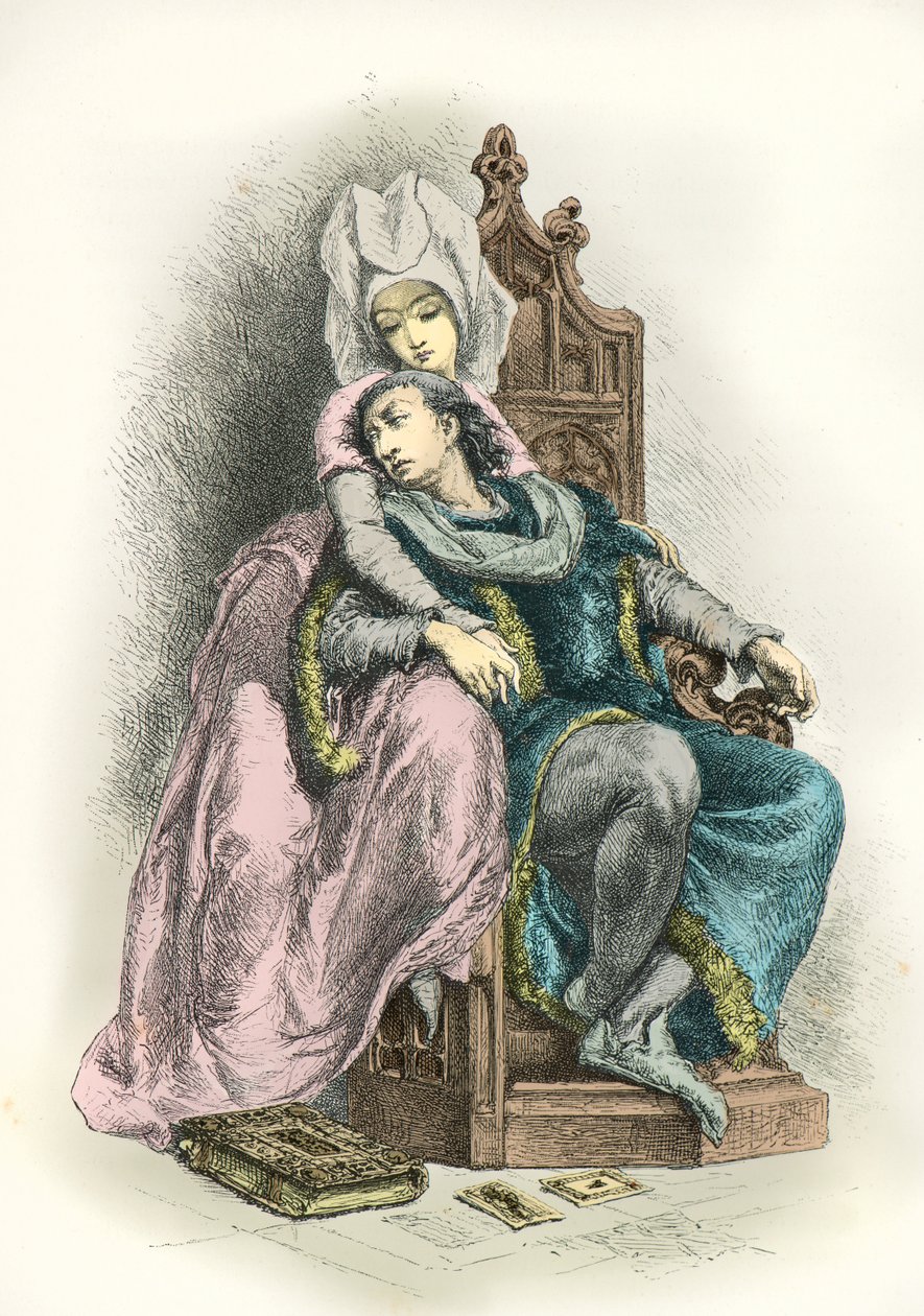 Portrait du roi Charles 6 dit le bien aime avec Odette de Champdivers (Gravure) - Alphonse Marie de Neuville