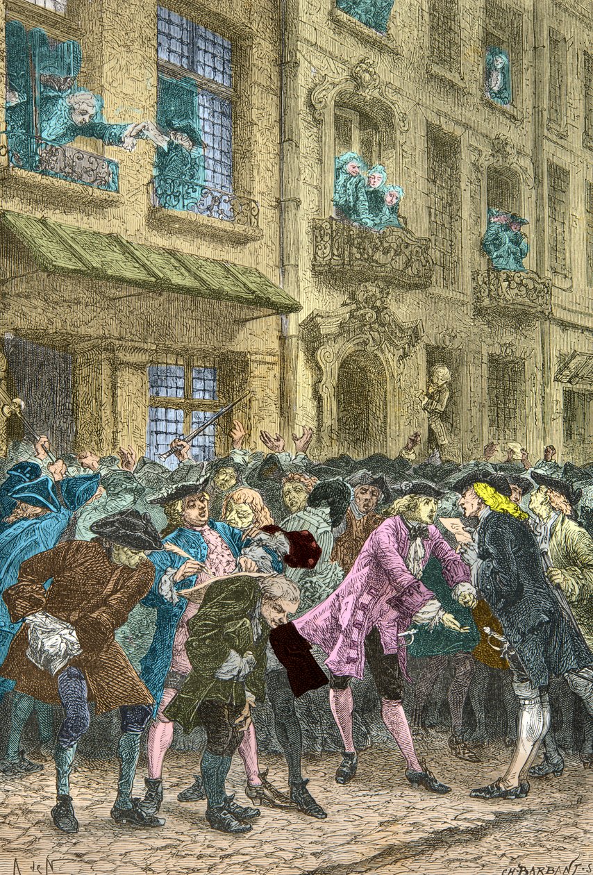 Rue Quincampoix, où se réunissent les spéculateurs, vers 1720 (Gravure) - Alphonse Marie de Neuville