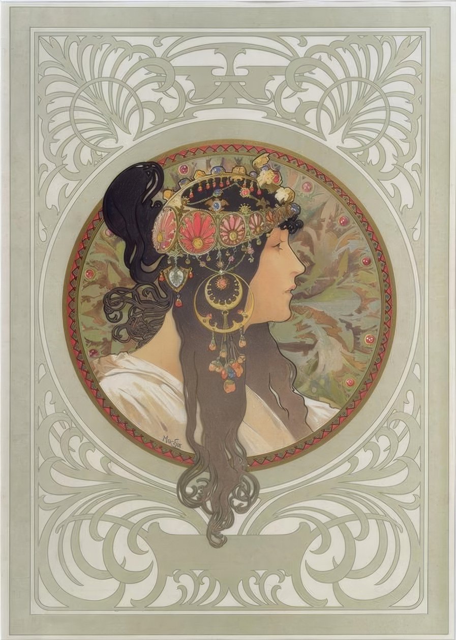 Tête byzantine: Brunette - Alphonse Mucha