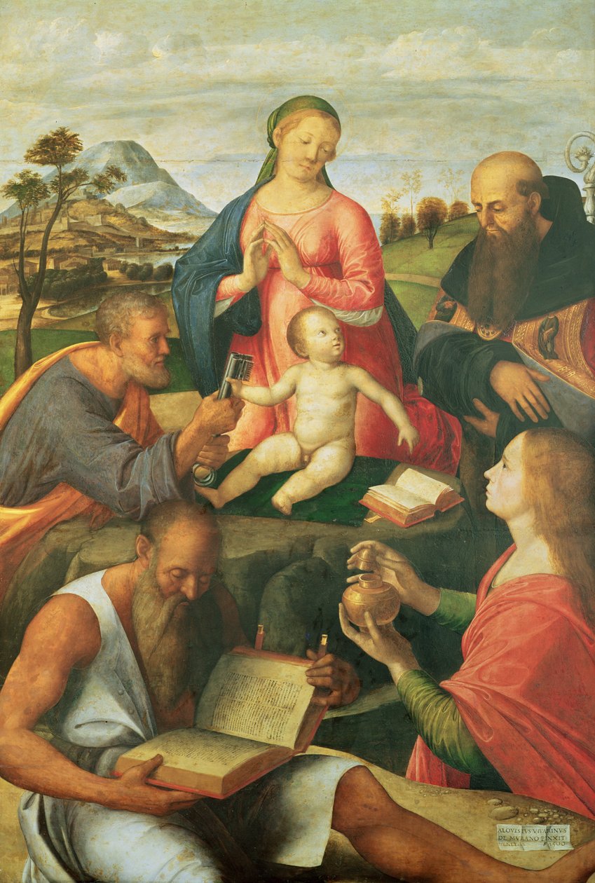 Madone et Enfant avec SS. Pierre, Jérôme et Marie-Madeleine avec un évêque, 1500 - Alvise Vivarini