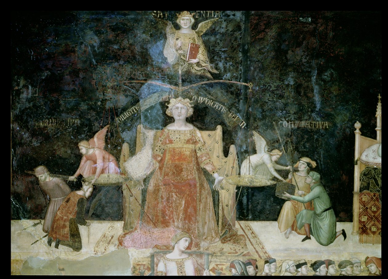 Allégorie du Bon Gouvernement (détail de la Justice inspirée par la Sagesse) - Ambrogio Lorenzetti
