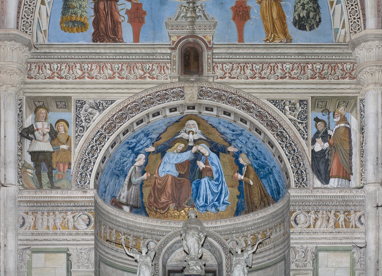 Couronnement de la Vierge Marie avec Dieu et le Saint-Esprit entre Francesco et Ludovico Sforza, 1500-1522 - Ambrogio da Fossano