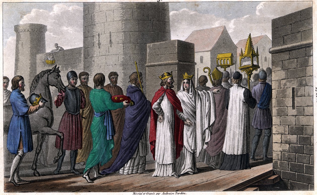 Chilpéric, après le meurtre de Sigebert, entre à Paris suivant une procession pour ne pas sembler violer le serment qu