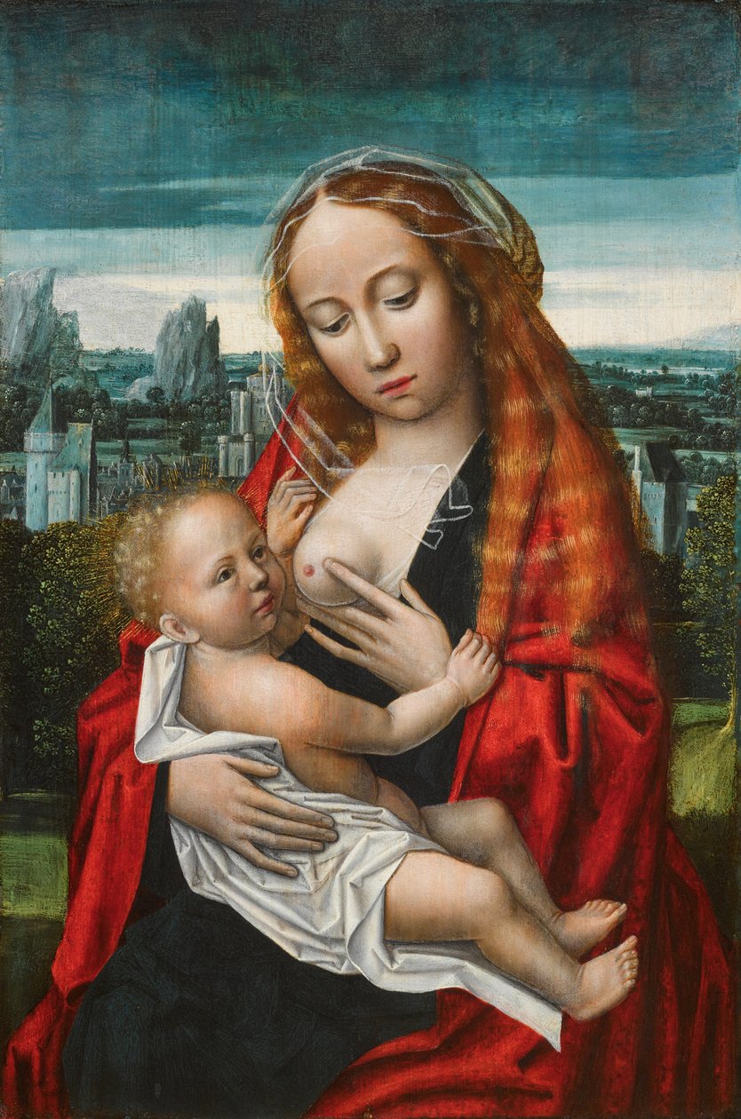 Néerlandais : Maria et son enfant assis devant un paysage La Vierge à l