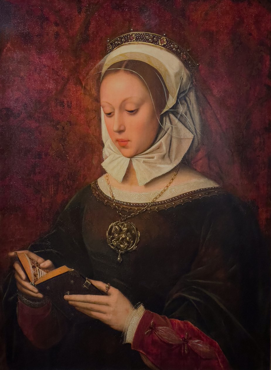 Jeune femme en oraison, lisant un livre d