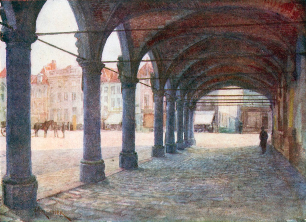 Arcade sous le Nieuwerk, Ypres (lithographie couleur) - Amedee (after) Forestier
