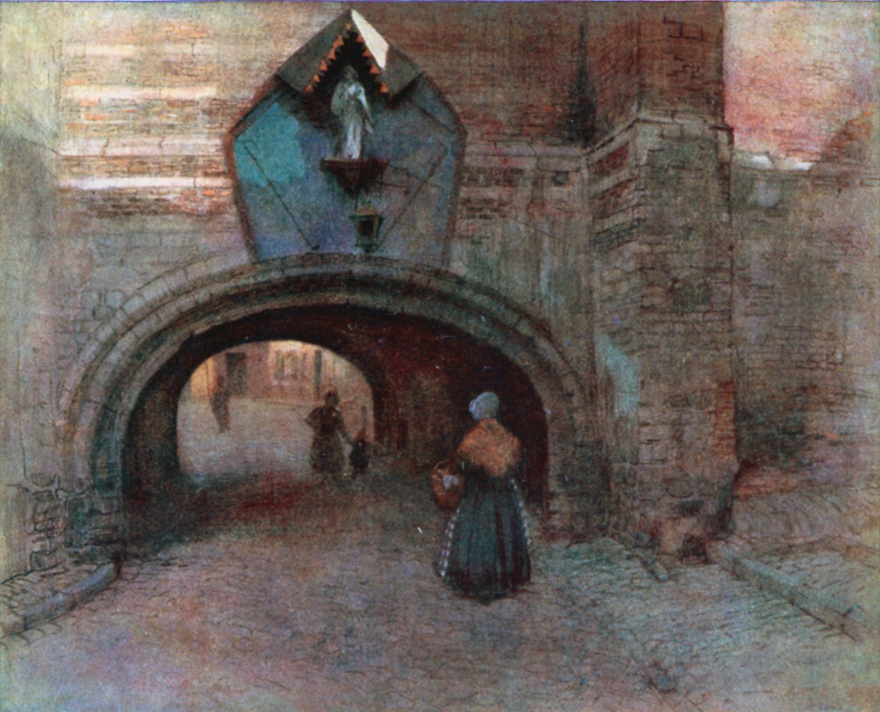 Arcade sous la Vieille Boucherie, Anvers (lithographie couleur) - Amedee (after) Forestier