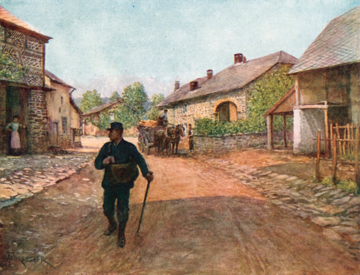 La Gleiza, un village des Ardennes (lithographie couleur) - Amedee (after) Forestier